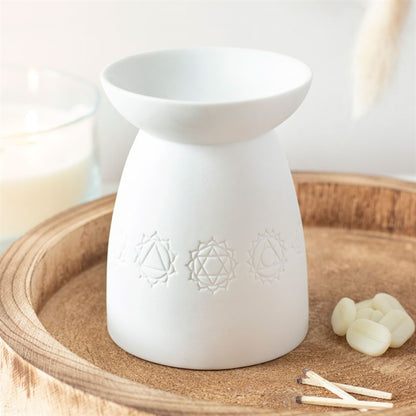 White Ceramic Seven Chakra Tea Light Wax Burner