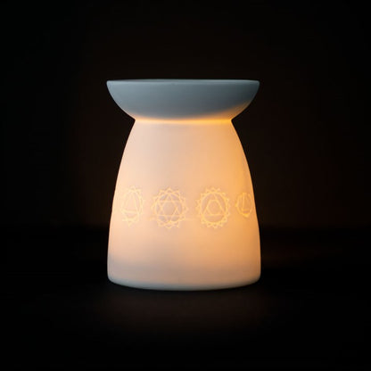 White Ceramic Seven Chakra Tea Light Wax Burner