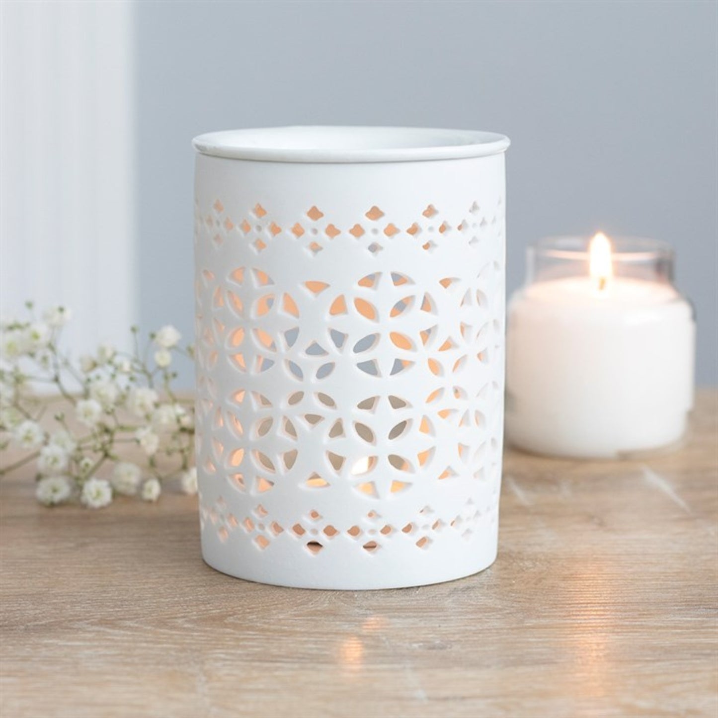 White Matte Cut Out Tea Light Wax Burner