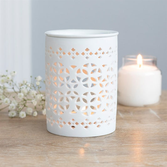 White Matte Cut Out Tea Light Wax Burner