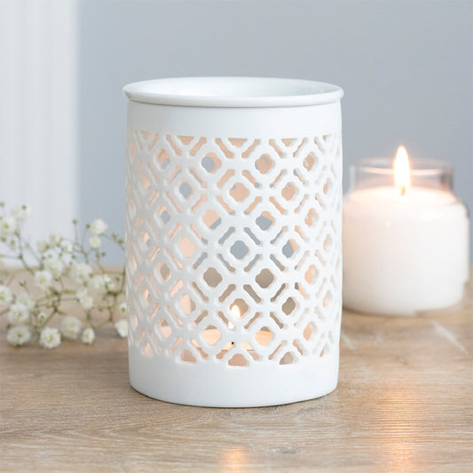 White Matte Lattice Cut Out Wax Melt Burner